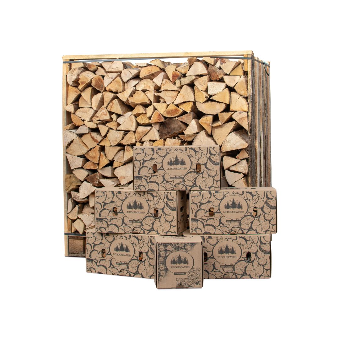 KIT : 1,5 stères en 30cm - Bois de Chauffage extra sec - chêne / hêtre / châtaignier + Bois d'allumage + Allumes-feu