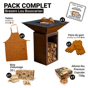 PACK - Brasero Lou Bouscarian + tablier + paire de gants + bois d'allumage + allume-feu