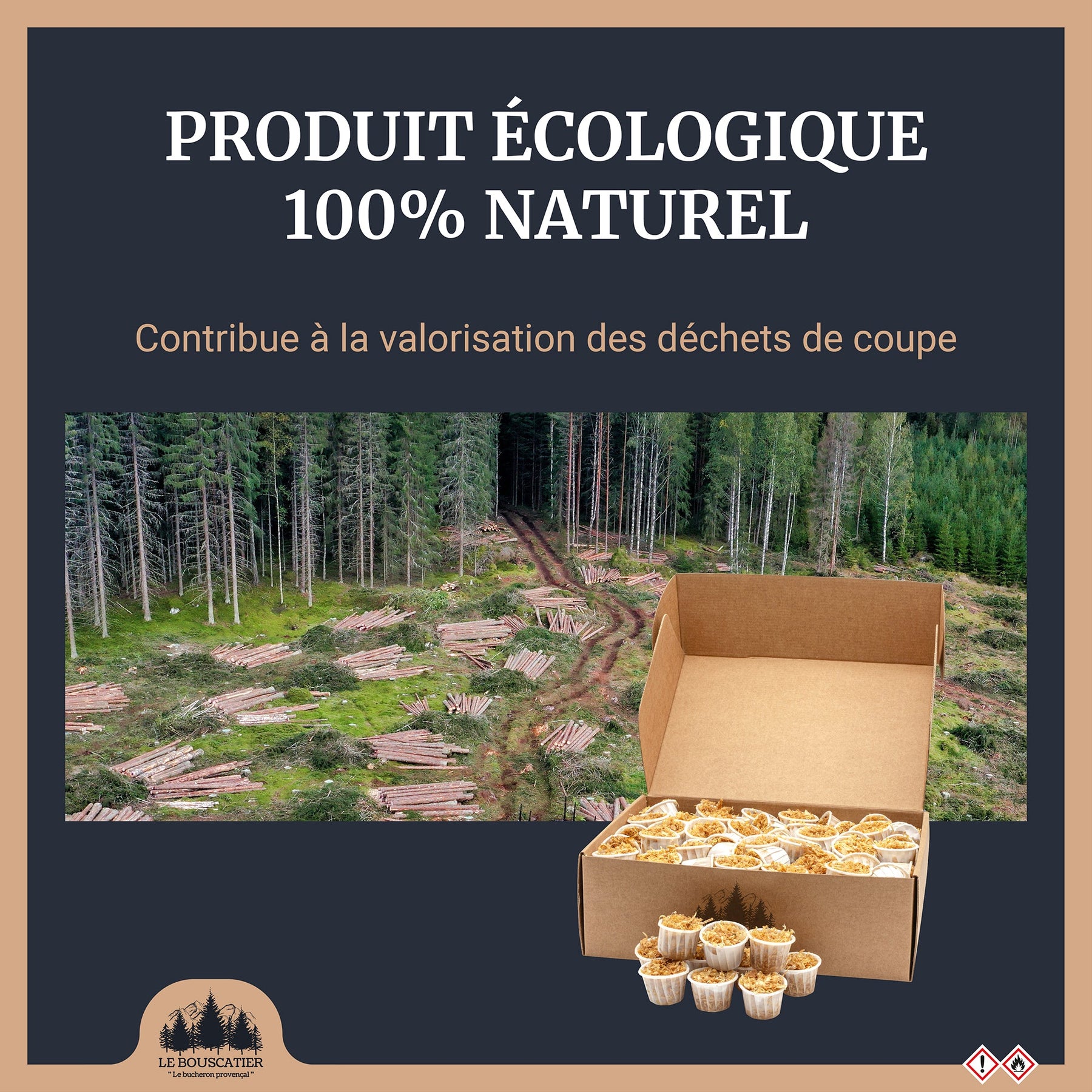50/60u cupcake allumes-feu premium en sciure de bois 100% naturel pour barbecue et brasero