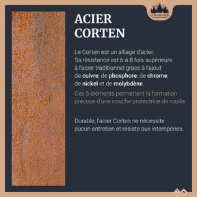 Lou provençau - Brasero plancha en acier corten avec rangement bûches - grille et stop food inclus