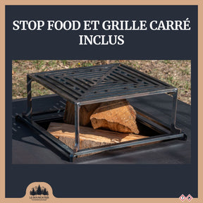 Lou Bouscarian - Brasero plancha avec Rangement bûches en acier corten-  Grille et stop food inclus