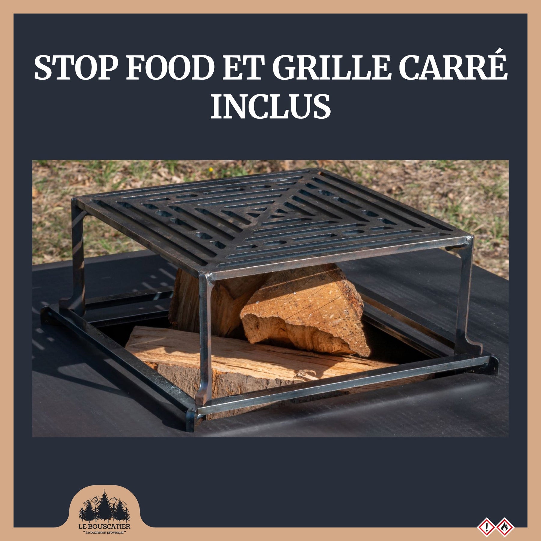 Lou provençau - Brasero plancha en acier corten avec rangement bûches - grille et stop food inclus
